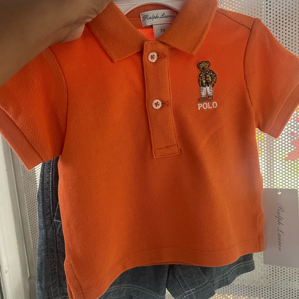 Baby boy Ralph Lauren Vibrant Orange Polo with Bear Embroidery
